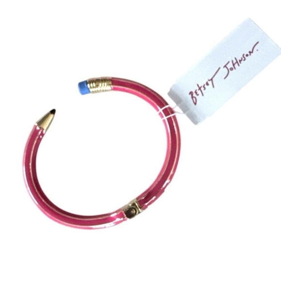 💕🔹️ Betsey Johnson🔹 Pencil Hinged Bangle Cuff Bracelet Pink, Gold Blue Nwt - Picture 4 of 5